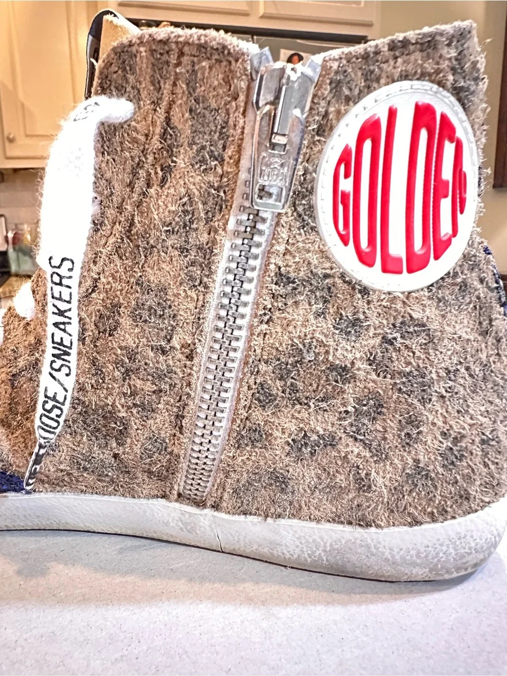 Golden Goose Women’s Leopard Print High-Top Sneakers with Pink Star